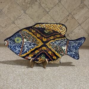 Vintage Talavera Pottery Fish Wall Decor Colorful Ceramic Handmade Mexico